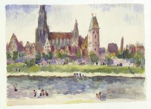 Ulm von Süden Teilansicht Donaufront 1947