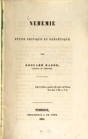 Néhémie : Étude critique et exégétique