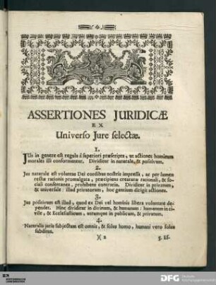 Assertiones Juridicæ Ex Universo Jure selectæ.