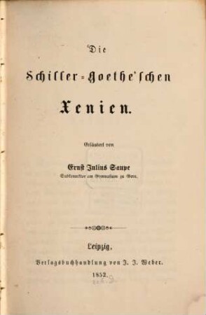 Die Schiller-Göthe'schen Xenien