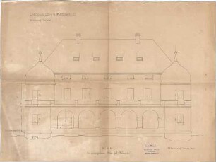 Hildebrand, Adolf von; Garmisch-Partenkirchen; Wohnhaus Riedberg für Hermann Levi - Fassade Südwest (Aufriss)