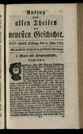 XXIV. Stück, Coburg, den 11. Jun. 1757.