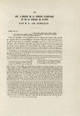 Sur l' origine de la semaine planétaire et de la spirale de Platon.