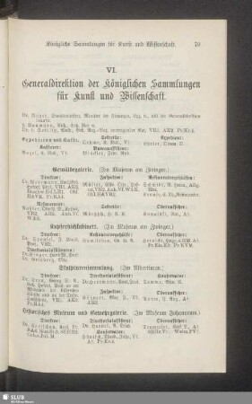 VI. Generaldirektion der Königlichen Sammlungen für Kunst und Wissenschaft