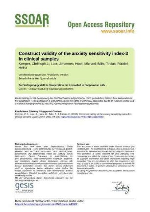 Construct validity of the anxiety sensitivity index-3 in clinical samples