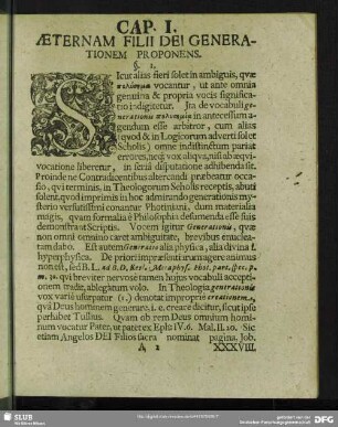 Cap. I. Aeternam Filii Dei Generationem Proponens