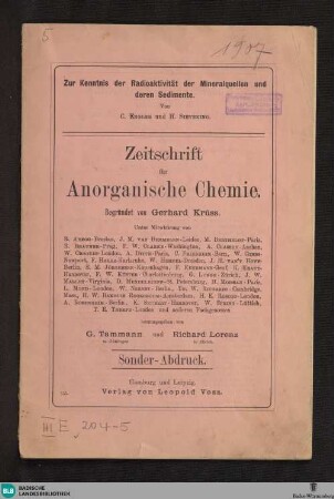 Zur Kenntnis der Radioaktivität der Mineralquellen und deren Sedimente