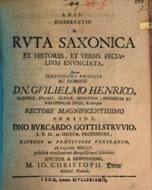 Dissertatio de Rvta Saxonica Ex Historiis, Et Verbis Fecialivm Envnciata