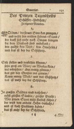Des Prinzen Tugendholds Schäffer-Liedchen/ In eigener Melodey.