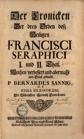 Der Cronicken Der drey Orden deß Heiligen Francisci Seraphici ... Theil. 1