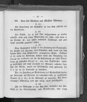 III. Von den Meistern und Meisters Wittwen.