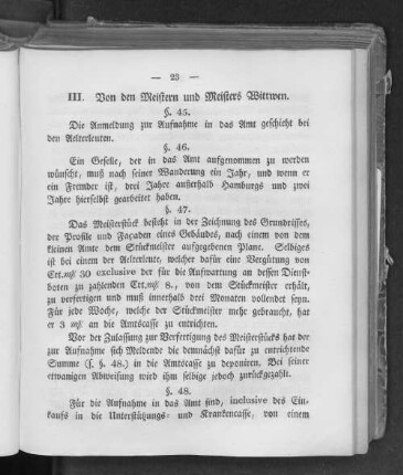 III. Von den Meistern und Meisters Wittwen.