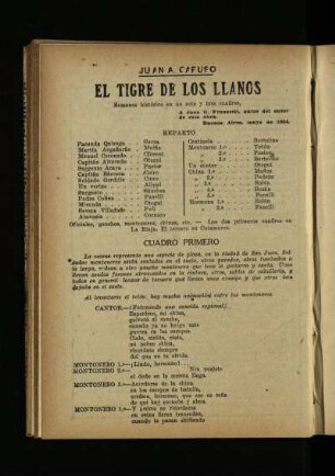 El tigre de los llanos : romance histórico en un acto y tres cuadros