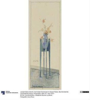 Darmstadt, Musiksaal im Neuen Palais, Blumenständer, vorbereitende Skizze, Perspektive