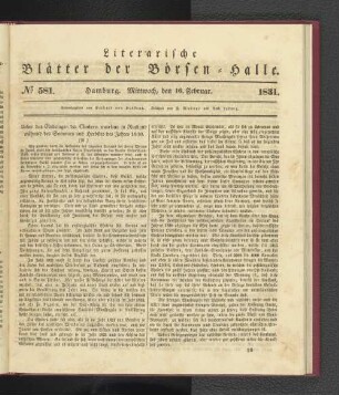 No 581. Hamburg. Mittwoch, den 16. Februar. 1831.