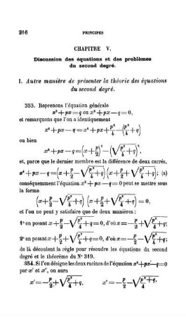 Chapitre V. Discussion des équations et des Problèmes du second dégré.