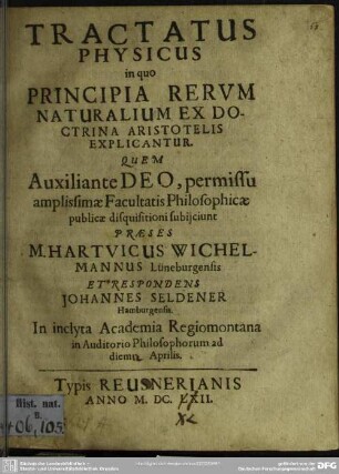 Tractatus in quo principia rerum naturalium ex doctrina Aristotelis