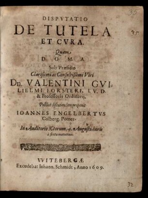 Disputatio De Tutela Et Cura