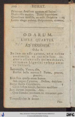 Odarum Seu Carminum Liber IV.