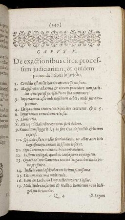 Caput V. De exactionibus circa processum judiciarum, & quidem primo de litibus injuriosis.