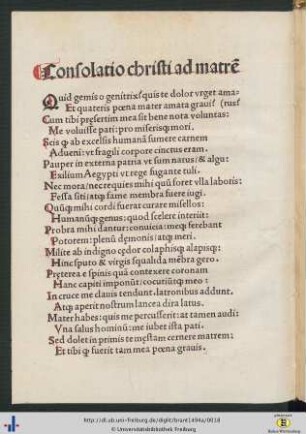 Consolatio christi ad matrem