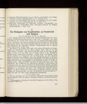 J. Die Rückgabe von Kunstwerken an Frankreich und Belgien