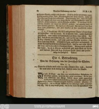 Die 6. Betrachtung. Von der Befreyung von der Herrschaft der Sünden.