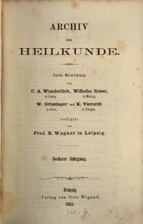 Archiv der Heilkunde. 6, 6. 1865