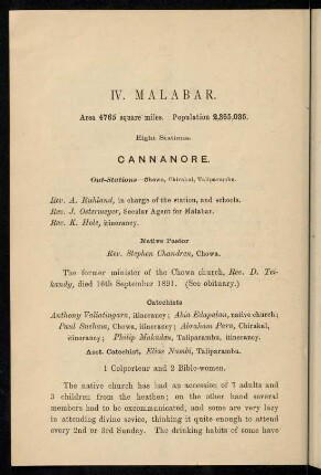 60-62, Cannanore (with out-stations Chowa, Chirakal, Taliparambu)