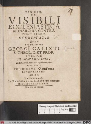 De Visibili Ecclesiastica Monarchia Contra Pontificios Exercitatio