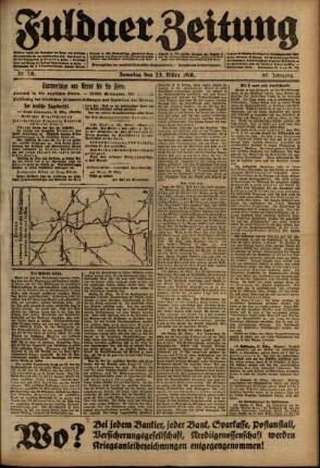 Erste Ausgabe vom Samstag, den 23. März 1918.