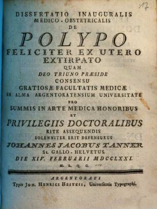 Dissertatio inauguralis medico-obstetricalis de polypo feliciter ex utero extirpato