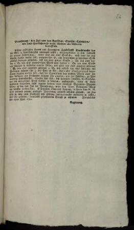 Verordnung, den Zoll von den Kutschen, Chaisen, Cabriolen, wie auch Sackuhren so wohl Goldene als Silberne betreffend : Zweybrücken den 28ten April 1761.