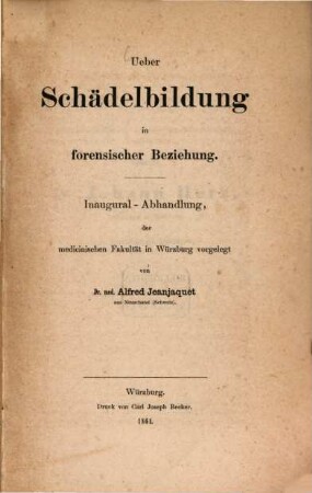 Ueber Schädelbildung in forensischer Beziehung