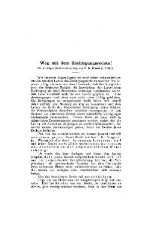 Weg mit dem Züchtigungsrechte! : ein wichtiger Reform-Vorschlag