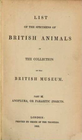 List of the specimens of British animals, 11. Anoplura or parasitic insects