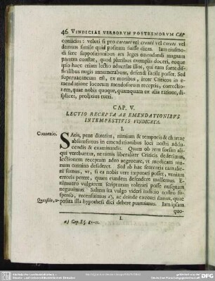 Cap. V. Lectio Receptia Ab Emendationibus Intempestivis Vindicata