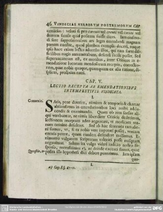 Cap. V. Lectio Receptia Ab Emendationibus Intempestivis Vindicata