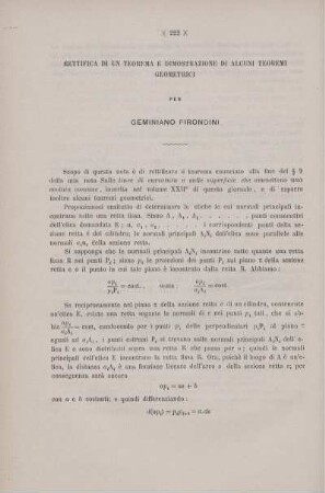 Rettifica di un teorema e dimostrazione di alcuni teoremi geometrici.