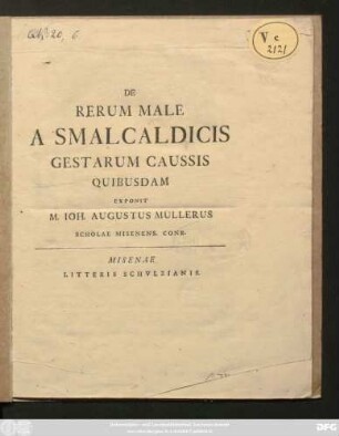 De Rerum Male A Smalcaldicis Gestarum Caussis Quibusdam