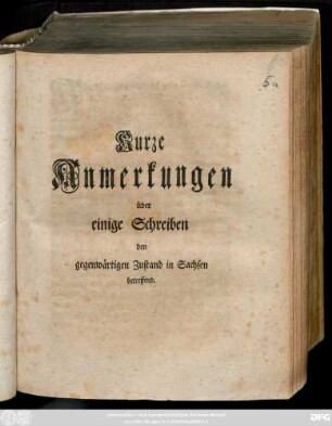 Kurze Anmerkungen über einige Schreiben den gegenwärtigen Zustand in Sachsen betreffend