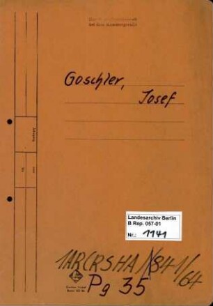 Personenheft Josef Goschler (*12.03.1912), SS-Obersturmführer