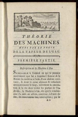 Première Partie. Description de la Machine à Feu.