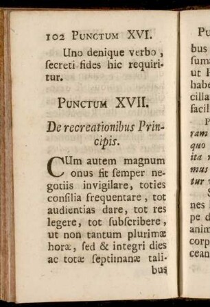 Punctum XVII. De recreationibus Principis.