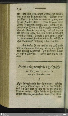 Sechs und zwanzigstes Gespräche zu Schmachtenbeck, am 3ten November 1782