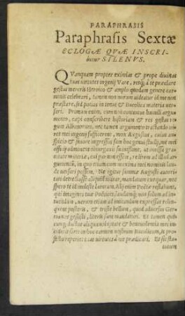 Paraphrasis Sextae Eclogae Quae Inscribitur Silenus.