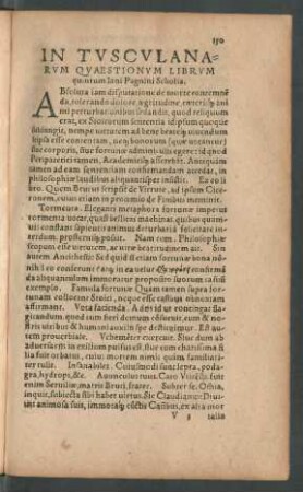 In Tusculanarum Quaestionum Librum quintum Iani Pagnini Scholia.