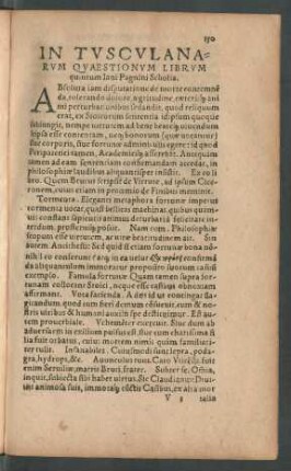 In Tusculanarum Quaestionum Librum quintum Iani Pagnini Scholia.