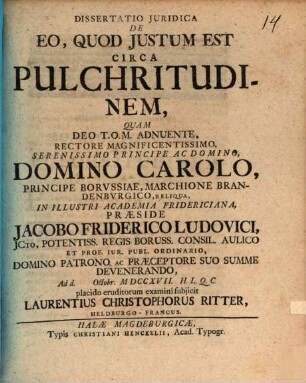 Dissertatio Juridica De Eo, Quod Justum Est Circa Pulchritudinem