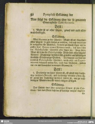 Nun folgt die Erklärung über die so genannte Smaragdische Tafel Hermetis